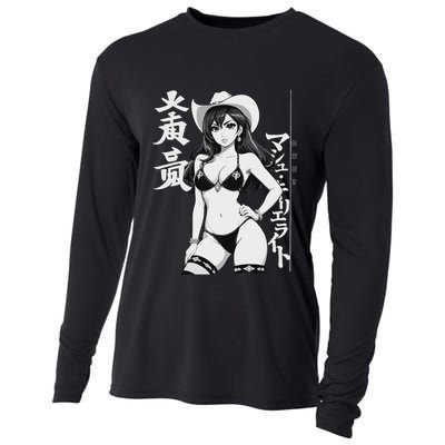 Sexy Waifu Anime Cowgirl Sheriff Rodeo Design Cooling Performance Long Sleeve Crew