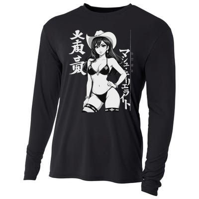 Sexy Waifu Anime Cowgirl Sheriff Rodeo Design Cooling Performance Long Sleeve Crew