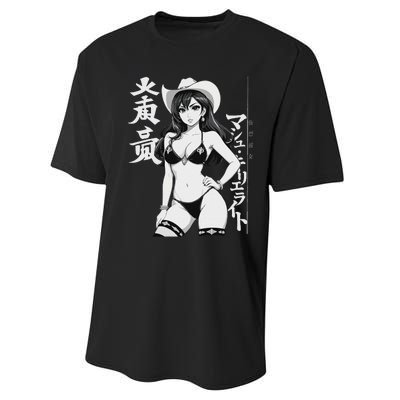 Sexy Waifu Anime Cowgirl Sheriff Rodeo Design Performance Sprint T-Shirt