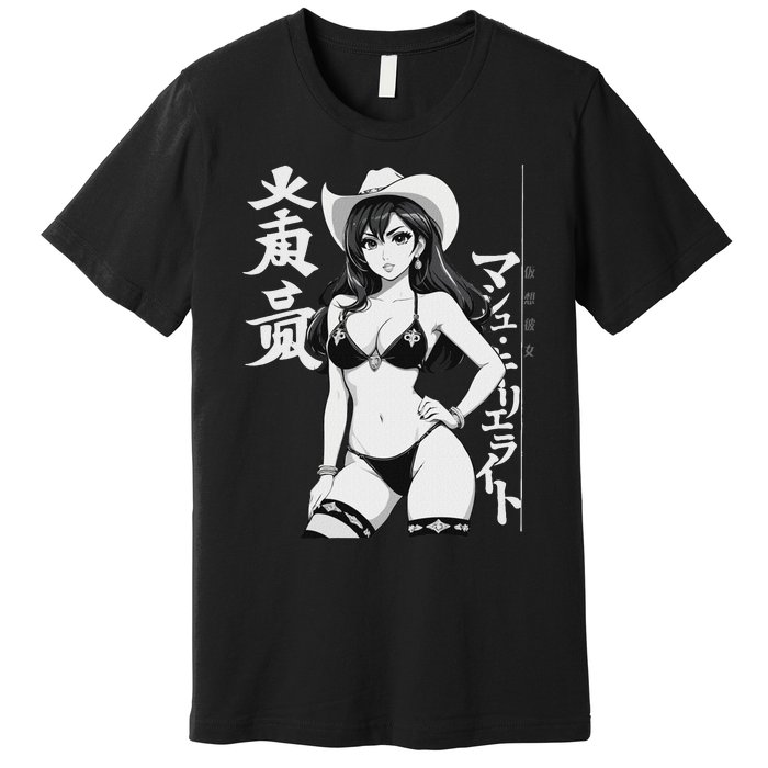 Sexy Waifu Anime Cowgirl Sheriff Rodeo Design Premium T-Shirt