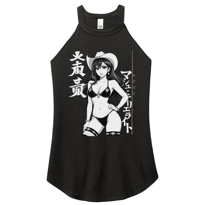Sexy Waifu Anime Cowgirl Sheriff Rodeo Design Women's Perfect Tri Rocker Tank