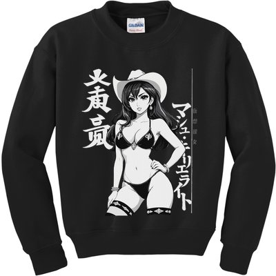 Sexy Waifu Anime Cowgirl Sheriff Rodeo Design Kids Sweatshirt