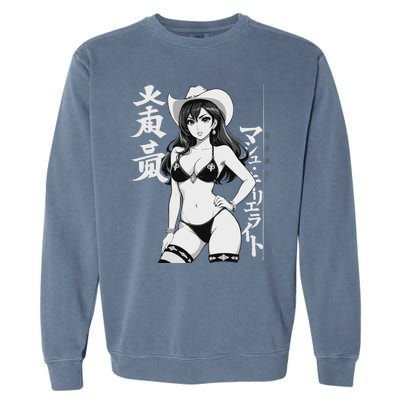 Sexy Waifu Anime Cowgirl Sheriff Rodeo Design Garment-Dyed Sweatshirt