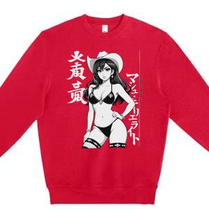 Sexy Waifu Anime Cowgirl Sheriff Rodeo Design Premium Crewneck Sweatshirt