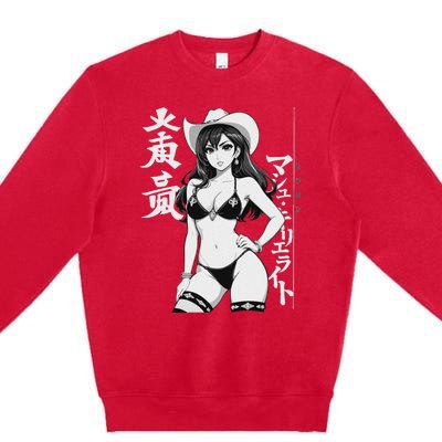 Sexy Waifu Anime Cowgirl Sheriff Rodeo Design Premium Crewneck Sweatshirt