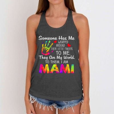 Someone Wrapped Around Their Little Fingers To Me They Are My World To Them Women's Knotted Racerback Tank