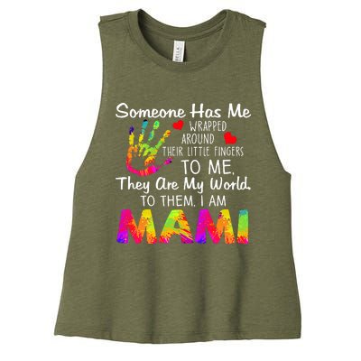 Someone Wrapped Around Their Little Fingers To Me They Are My World To Them Women's Racerback Cropped Tank