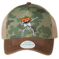 Skeleton With A Pumpkin Head Doing The Dab Dance Funny Gift Legacy Tie Dye Trucker Hat