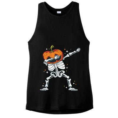 Skeleton With A Pumpkin Head Doing The Dab Dance Funny Gift Ladies PosiCharge Tri-Blend Wicking Tank