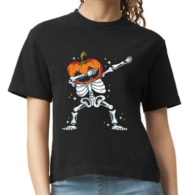 Skeleton With A Pumpkin Head Doing The Dab Dance Funny Gift Comfort Colors Boxy T-Shirt
