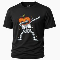 Skeleton With A Pumpkin Head Doing The Dab Dance Funny Gift Cooling Performance Crew T-Shirt