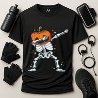Skeleton With A Pumpkin Head Doing The Dab Dance Funny Gift Cooling Performance Crew T-Shirt