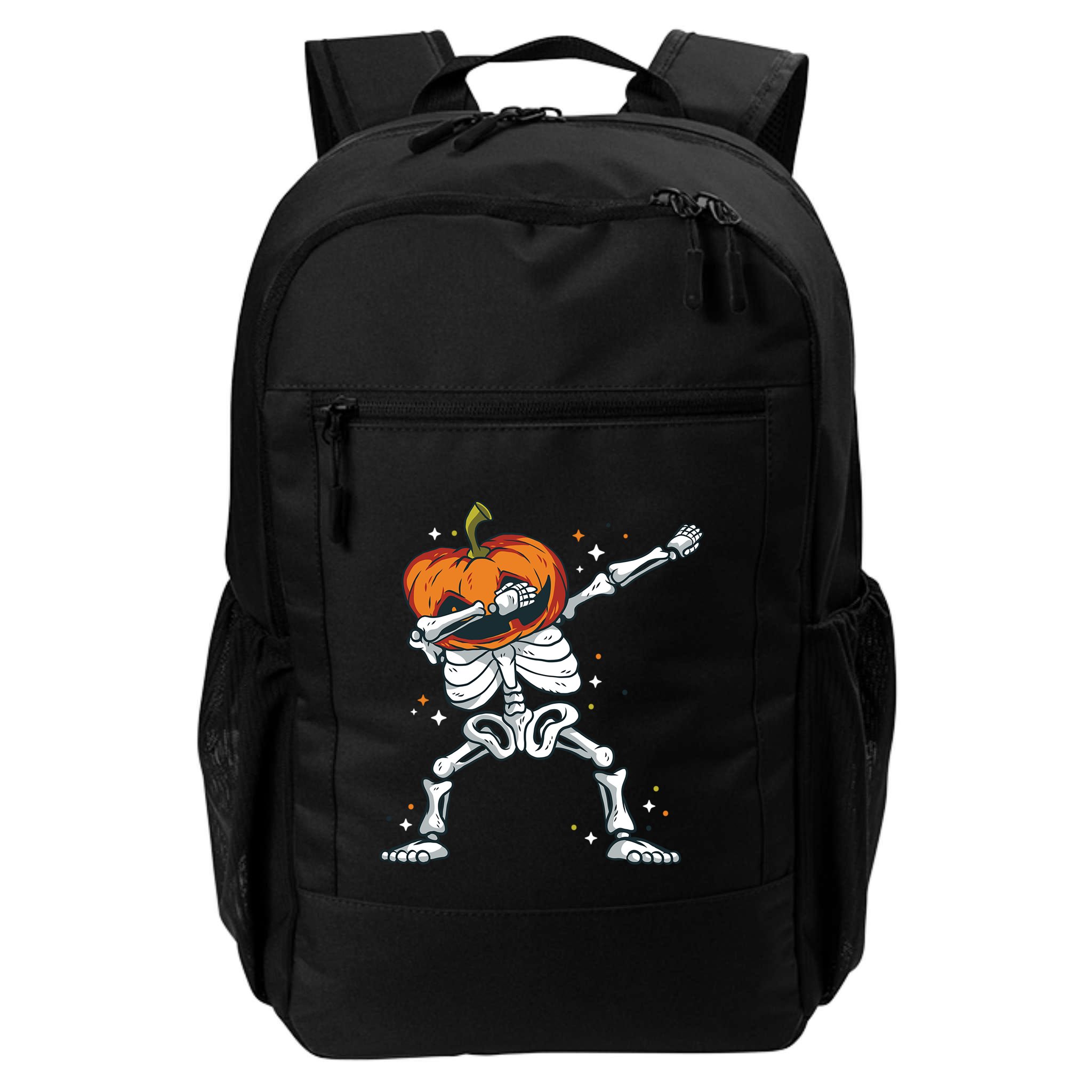 Skeleton With A Pumpkin Head Doing The Dab Dance Funny Gift Backpack