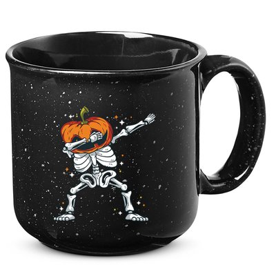 Skeleton With A Pumpkin Head Doing The Dab Dance Funny Gift 15oz Campfire Ceramic Mug