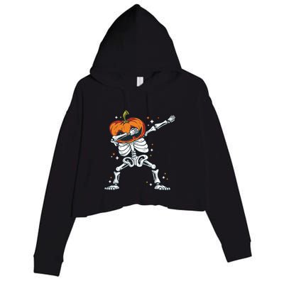 Skeleton With A Pumpkin Head Doing The Dab Dance Funny Gift Crop Fleece Hoodie
