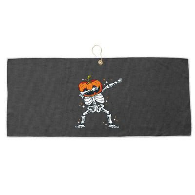 Skeleton With A Pumpkin Head Doing The Dab Dance Funny Gift Large Microfiber Waffle Golf Towel