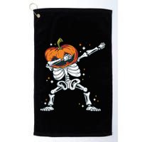 Skeleton With A Pumpkin Head Doing The Dab Dance Funny Gift Golf Towel