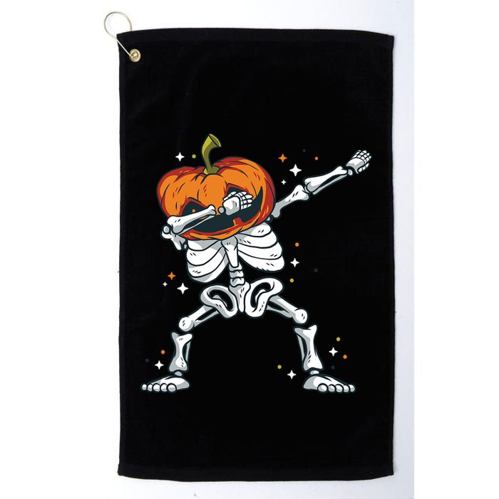 Skeleton With A Pumpkin Head Doing The Dab Dance Funny Gift Golf Towel
