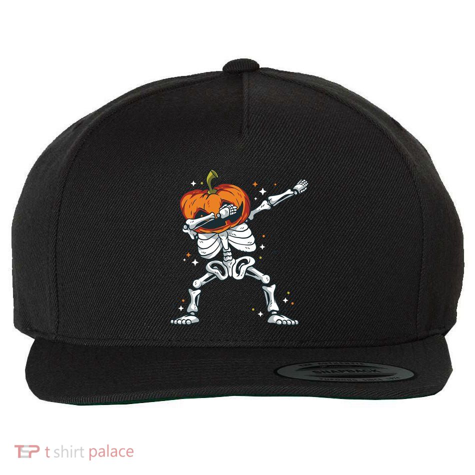 Skeleton With A Pumpkin Head Doing The Dab Dance Funny Gift Wool Snapback Cap