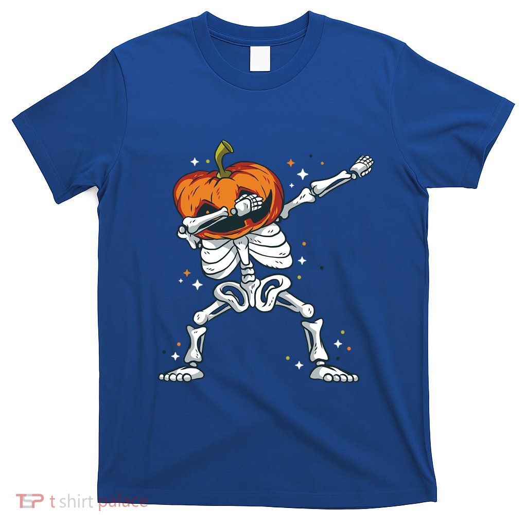 Skeleton With A Pumpkin Head Doing The Dab Dance Funny Gift T-Shirt