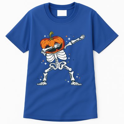 Skeleton With A Pumpkin Head Doing The Dab Dance Funny Gift Tall T-Shirt