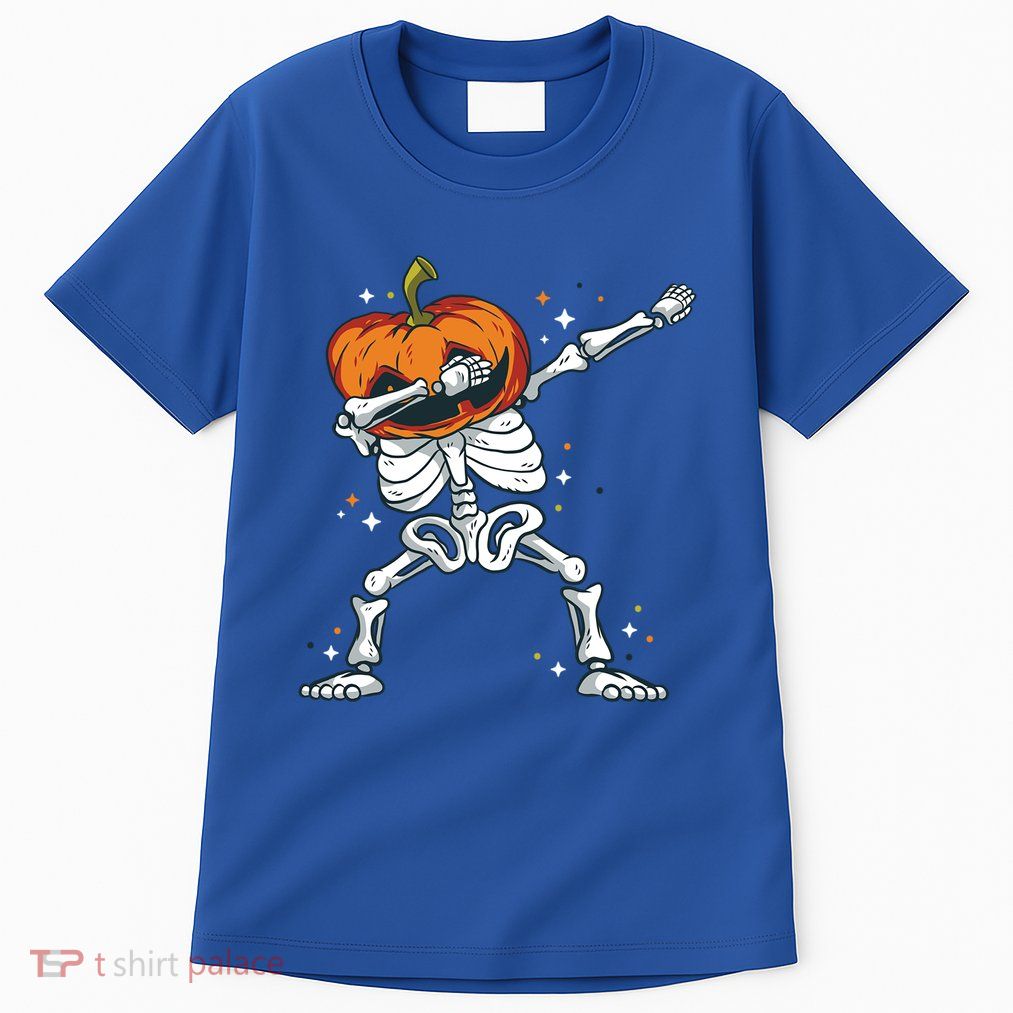 Skeleton With A Pumpkin Head Doing The Dab Dance Funny Gift Tall T-Shirt