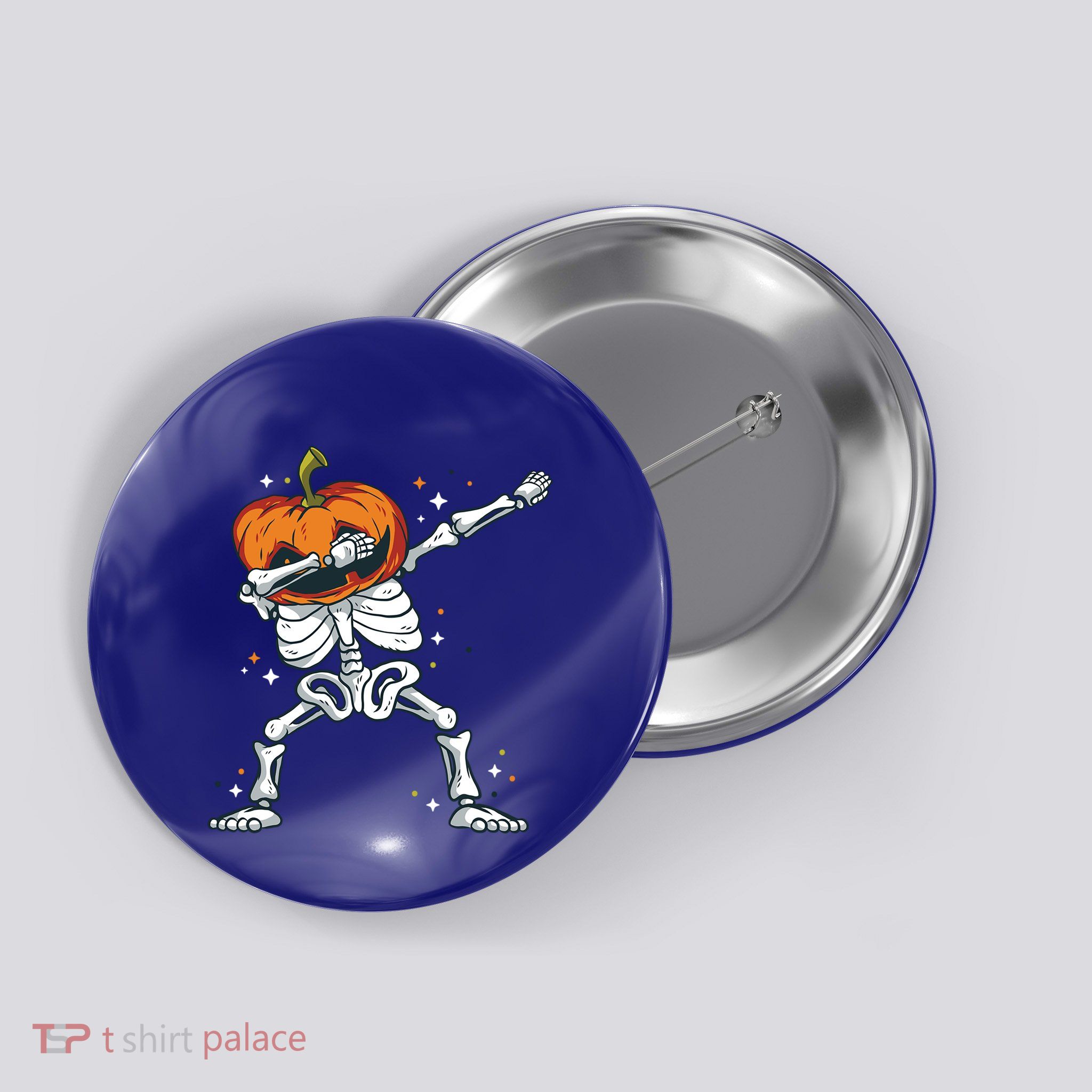 Skeleton With A Pumpkin Head Doing The Dab Dance Funny Gift Button