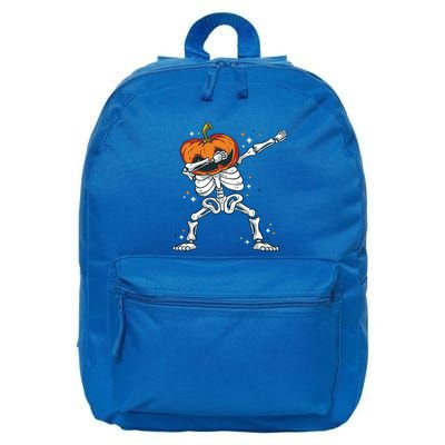 Skeleton With A Pumpkin Head Doing The Dab Dance Funny Gift 16 in Basic Backpack