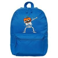Skeleton With A Pumpkin Head Doing The Dab Dance Funny Gift 16 in Basic Backpack