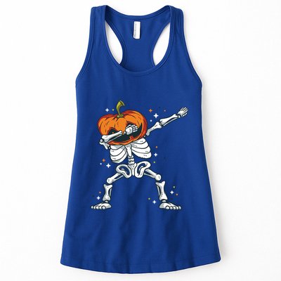 Skeleton With A Pumpkin Head Doing The Dab Dance Funny Gift Womens Tank Top