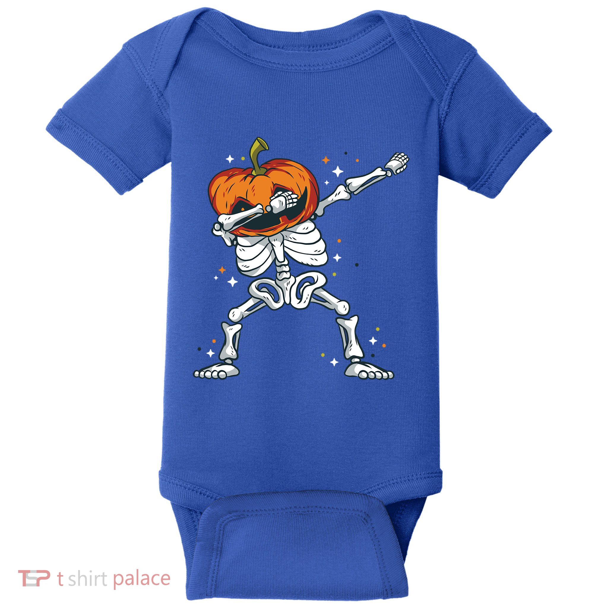 Skeleton With A Pumpkin Head Doing The Dab Dance Funny Gift Baby Bodysuit