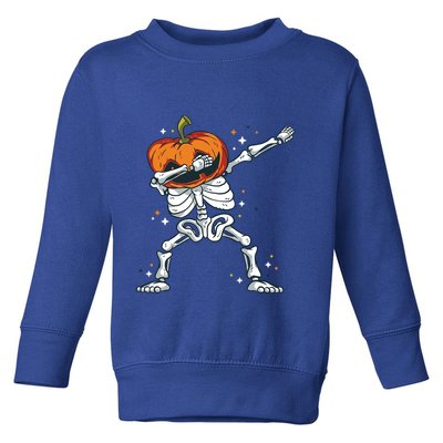 Skeleton With A Pumpkin Head Doing The Dab Dance Funny Gift Toddler Sweatshirt