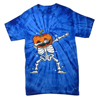 Skeleton With A Pumpkin Head Doing The Dab Dance Funny Gift Tie-Dye T-Shirt