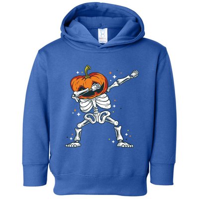 Skeleton With A Pumpkin Head Doing The Dab Dance Funny Gift Toddler Hoodie