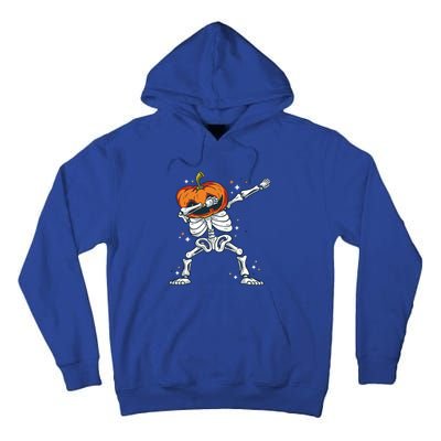 Skeleton With A Pumpkin Head Doing The Dab Dance Funny Gift Tall Hoodie