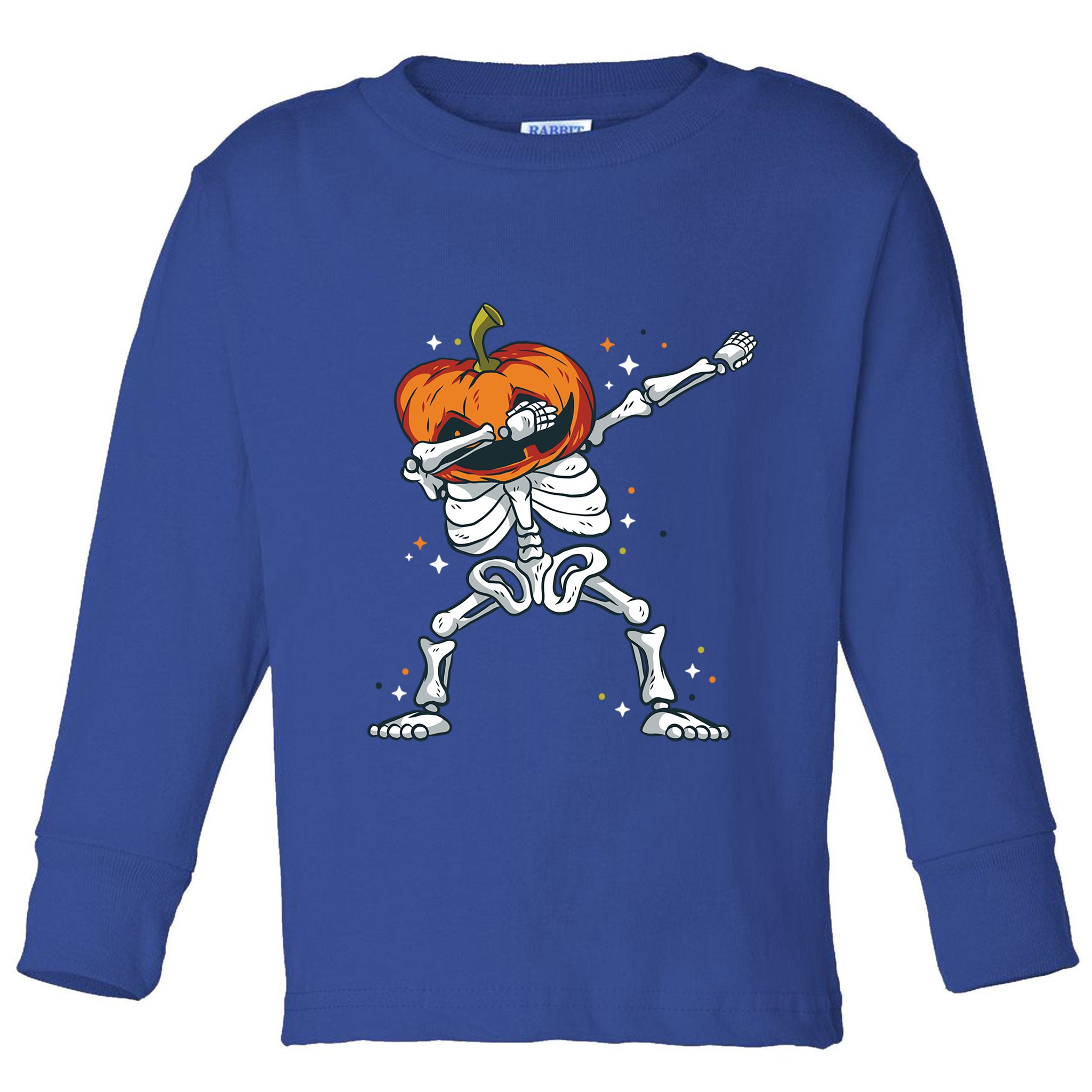 Skeleton With A Pumpkin Head Doing The Dab Dance Funny Gift Toddler Long Sleeve Shirt
