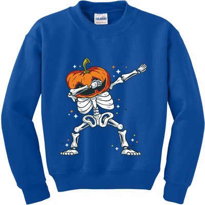 Skeleton With A Pumpkin Head Doing The Dab Dance Funny Gift Kids Sweatshirt
