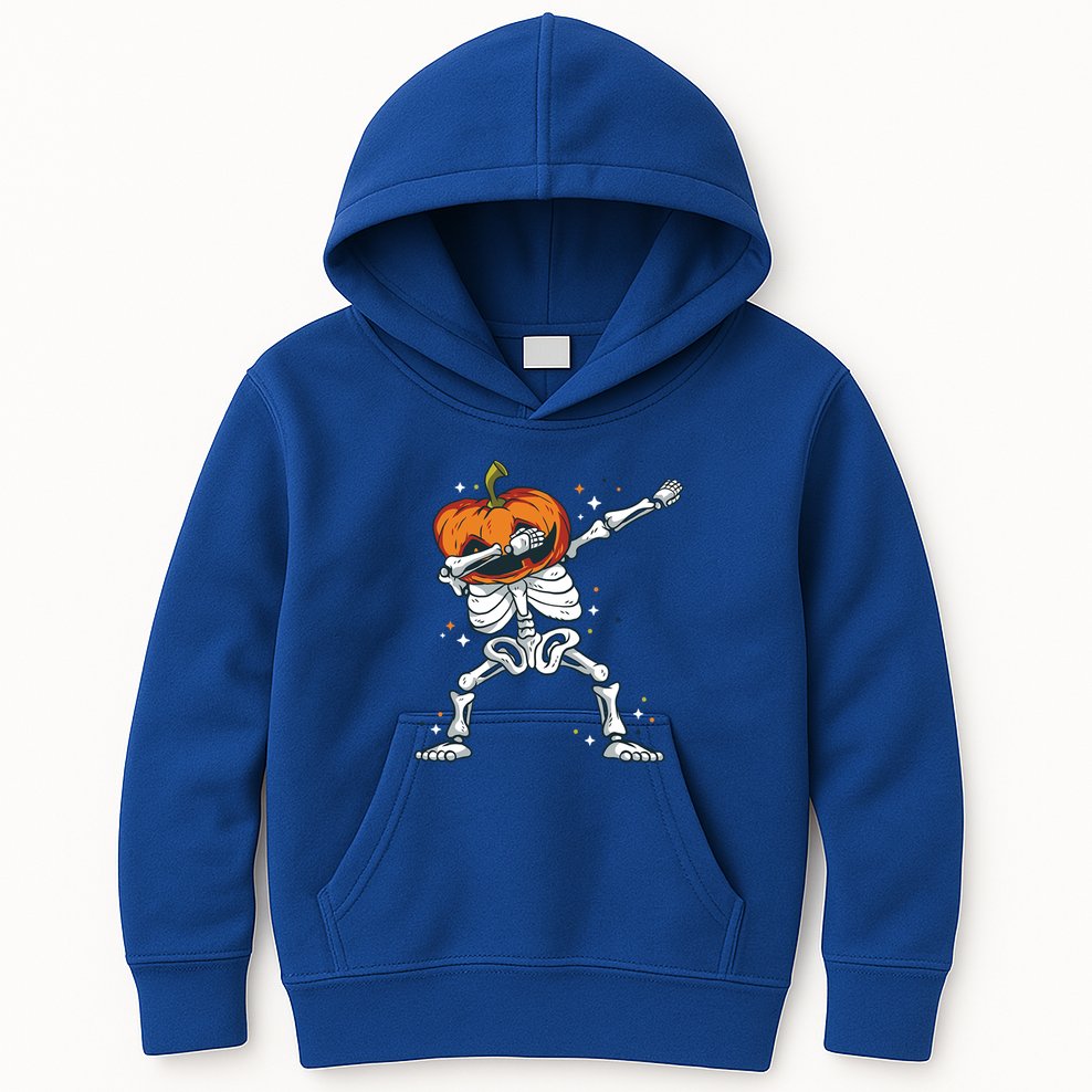 Skeleton With A Pumpkin Head Doing The Dab Dance Funny Gift Kids Hoodie