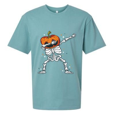 Skeleton With A Pumpkin Head Doing The Dab Dance Funny Gift Sueded Cloud Jersey T-Shirt