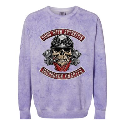 Sons With Arthritis Ibuprofen Chapter Funny Biker Skull Gift  Colorblast Crewneck Sweatshirt