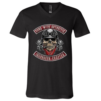 Sons With Arthritis Ibuprofen Chapter Funny Biker Skull Gift  V-Neck T-Shirt