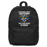 Someone With Autism Taught Me That Love Needs No Words Gift 16 in Basic Backpack