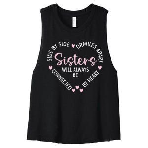 Sisters Will Always Be Connected By Heart Sister Sibling Women's Racerback Cropped Tank