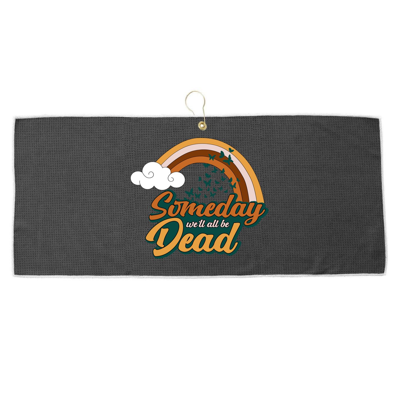 Someday We'll All Be Dead Retro Rainbow Large Microfiber Waffle Golf Towel