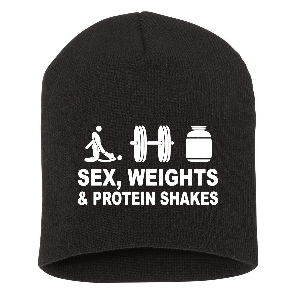 Sex Weights And Protein Shakes Gym Bodybuilding Trending Birthday Short Acrylic Beanie