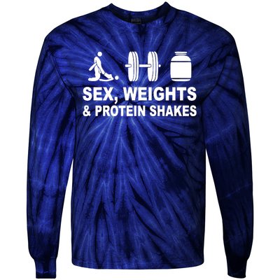 Sex Weights And Protein Shakes Gym Bodybuilding Trending Birthday Tie-Dye Long Sleeve Shirt