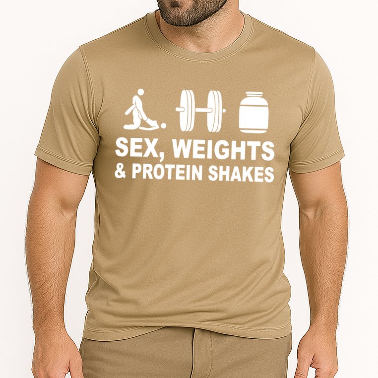 Sex Weights And Protein Shakes Gym Bodybuilding Trending Birthday Cooling Performance Crew T-Shirt