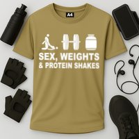 Sex Weights And Protein Shakes Gym Bodybuilding Trending Birthday Cooling Performance Crew T-Shirt