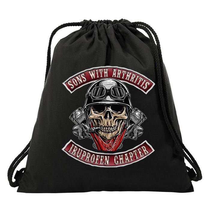 Sons With Arthritis Ibuprofen Chapter Funny Biker Skull Gift Drawstring Bag