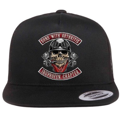 Sons With Arthritis Ibuprofen Chapter Funny Biker Skull Gift Flat Bill Trucker Hat